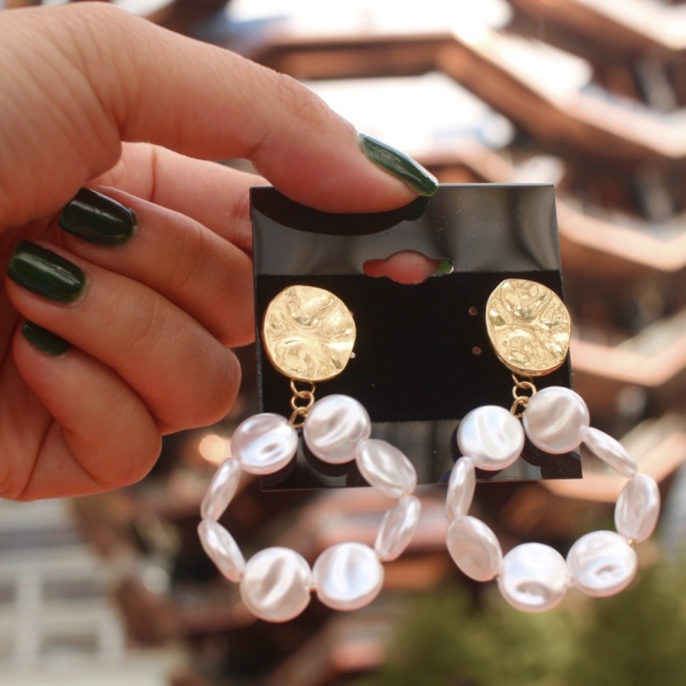Pearl‎ Circle Dainty round simple chic Gold earring